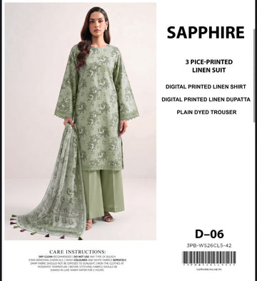 Sapphire Linen 3 Piece Unstitched Suit – Winter Collection