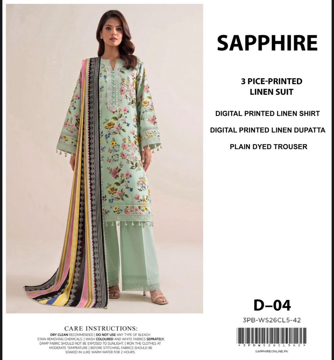 Sapphire Linen 3 Piece Unstitched Suit – Winter Collection